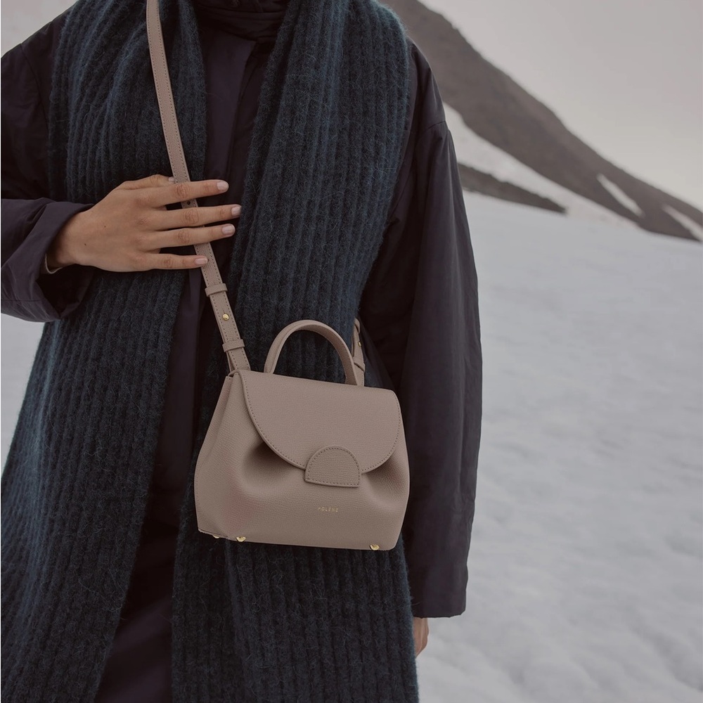 Polene Taupe Leather Crossbody Bag